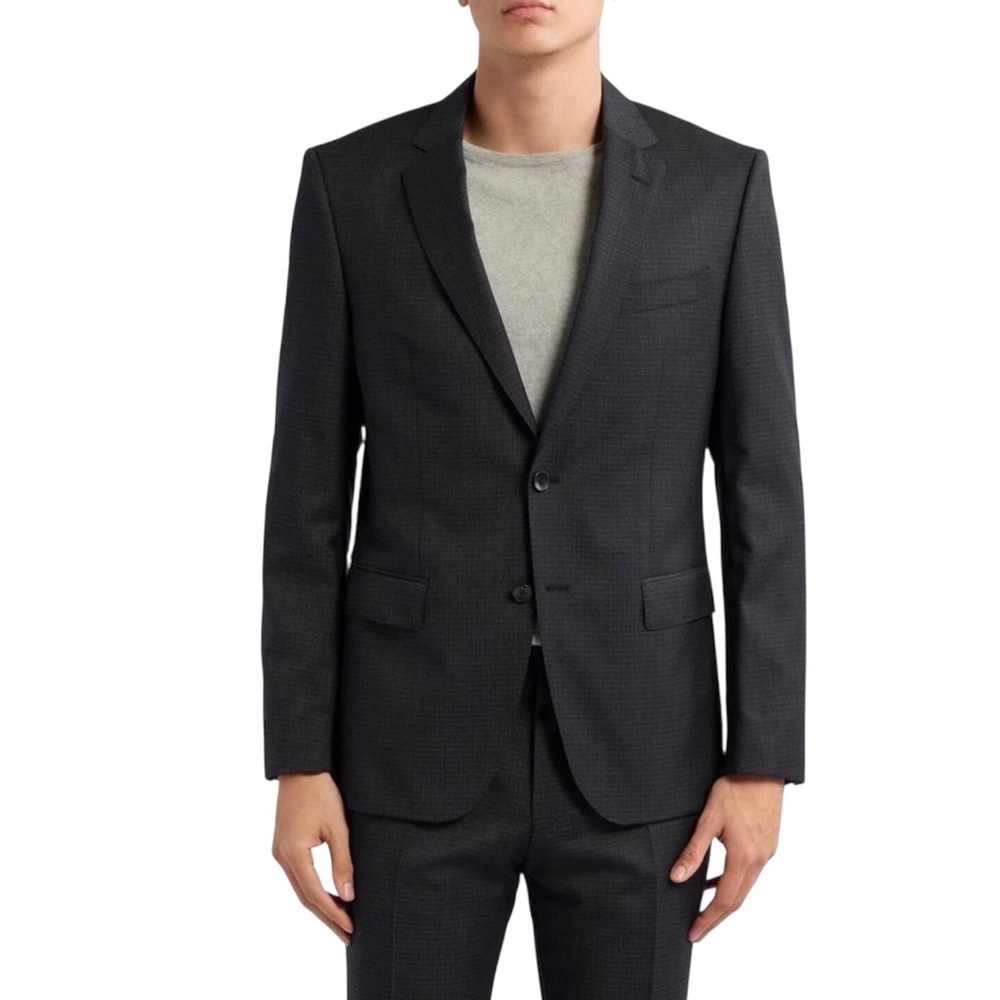 Hugo Boss Mens Blazer Size 38 Regular Black Check Super 130 Slim Fit Bi Stretch